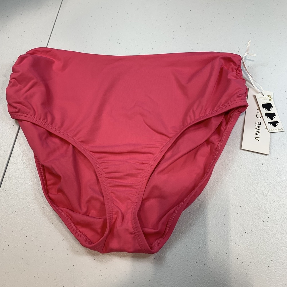 Anne‎ Cole Women's Swim Bikini Bottom M 3 Way Convertible Pink High Waist